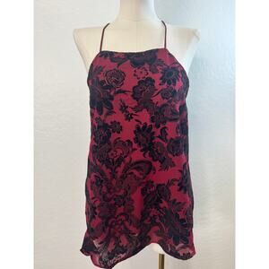 Moon River Anthropologie Womens Cami Spagetti Top Sze Small Red Black Velour NEW